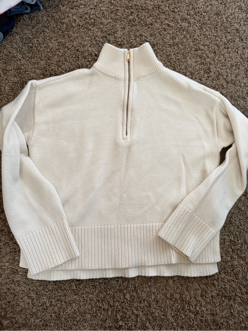 DKNY Cream Half-Zip Ribbed Turtleneck Sweater